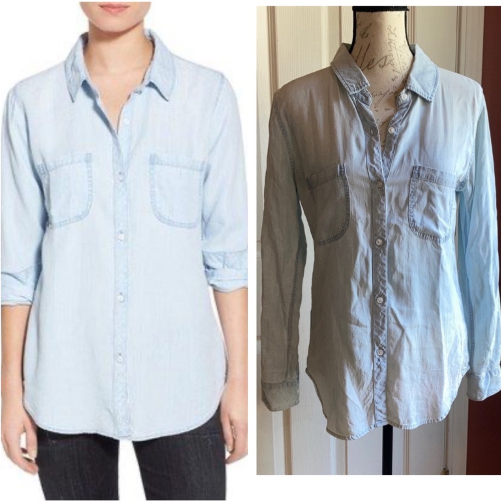 Rails Carter Chambray Light Wash Denim Style Button Down Collared Shirt sz Small